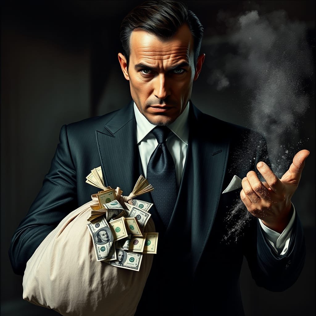 Money as a powerful addiction for the wealthy. Image created by Sheila Bautz using AI Night Cafe as a tool.